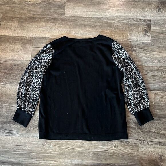 Adrianna Papell V-Neck Sweater With Floral Sleeves Large - Picture 3 of 5